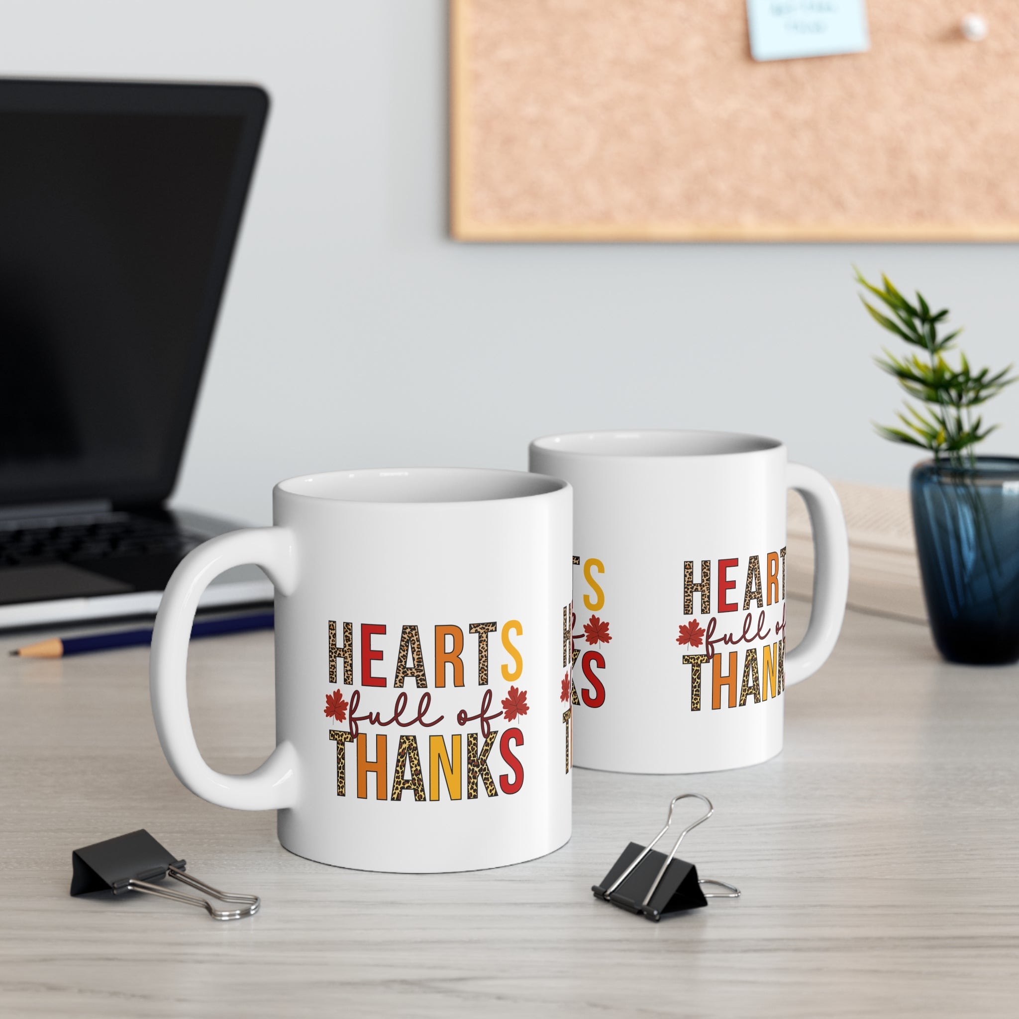 Thanksgiving Mug - Hearts Full of Thanks, Fall Decor, Autumn Gift, Coffee Cup, Holiday Celebration, Seasonal Drinkware