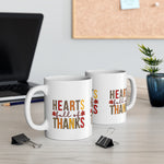 Thanksgiving Mug - Hearts Full of Thanks, Fall Decor, Autumn Gift, Coffee Cup, Holiday Celebration, Seasonal Drinkware