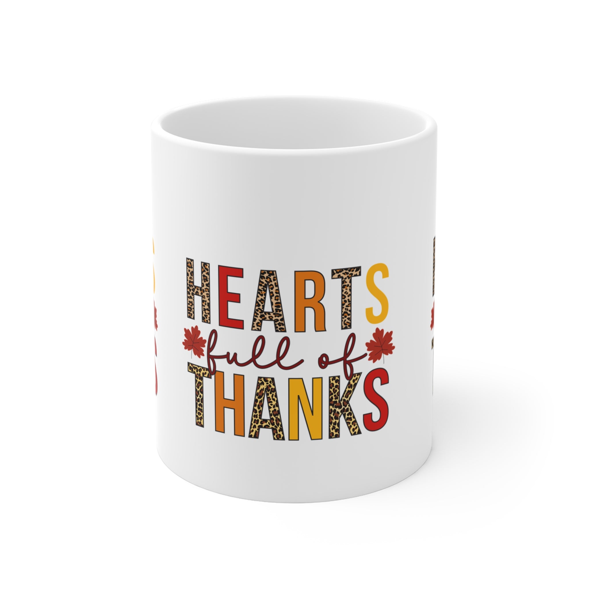 Thanksgiving Mug - Hearts Full of Thanks, Fall Decor, Autumn Gift, Coffee Cup, Holiday Celebration, Seasonal Drinkware