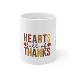 Thanksgiving Mug - Hearts Full of Thanks, Fall Decor, Autumn Gift, Coffee Cup, Holiday Celebration, Seasonal Drinkware