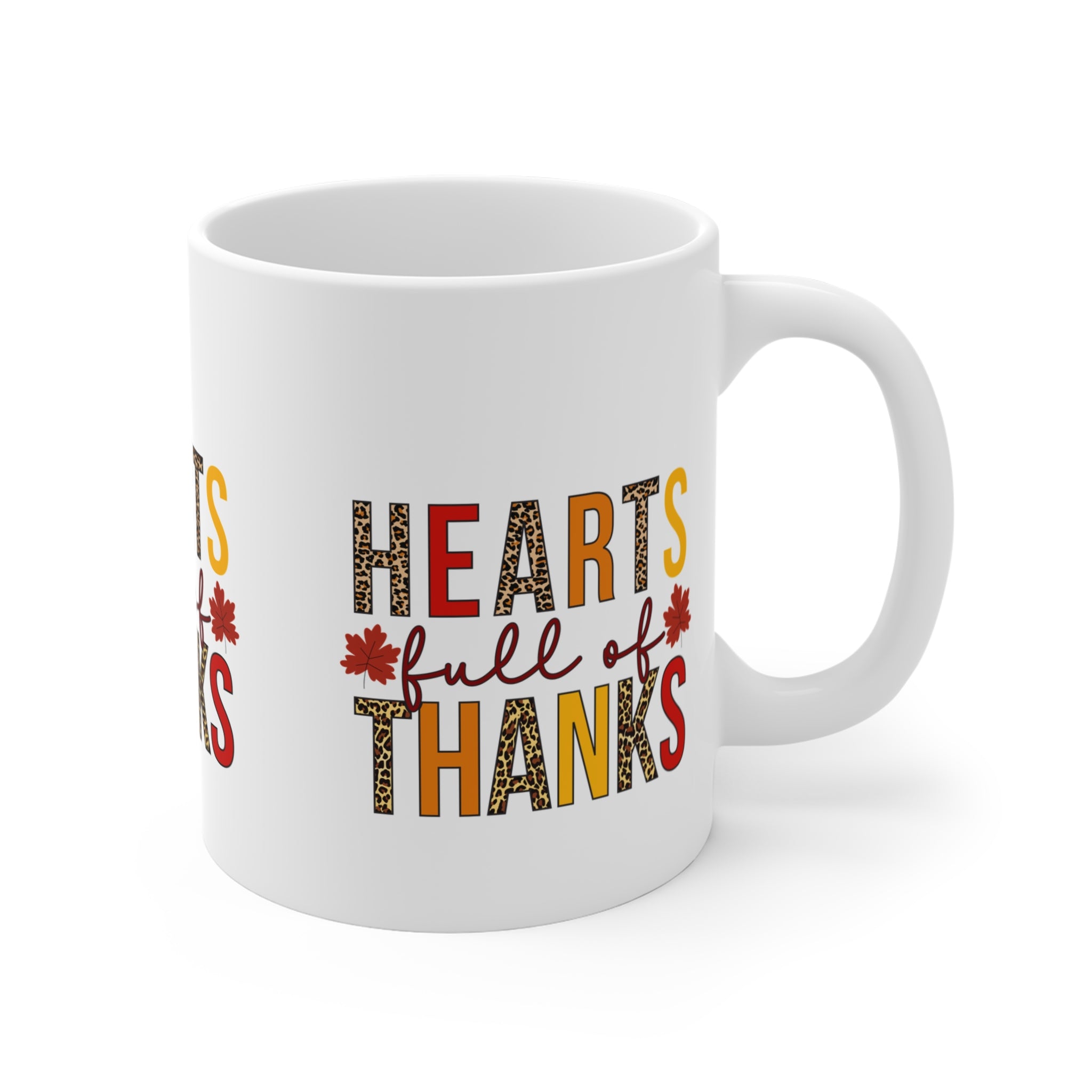 Thanksgiving Mug - Hearts Full of Thanks, Fall Decor, Autumn Gift, Coffee Cup, Holiday Celebration, Seasonal Drinkware