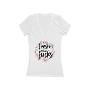 Fresh Outta Fucks Women's Jersey Short Sleeve Deep V-Neck Tee-V-neck-Mugs Crazy