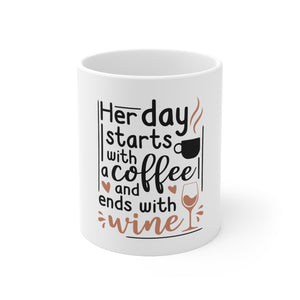 Her Day Starts With Coffee Mug 11oz-Mug-Mugs Crazy